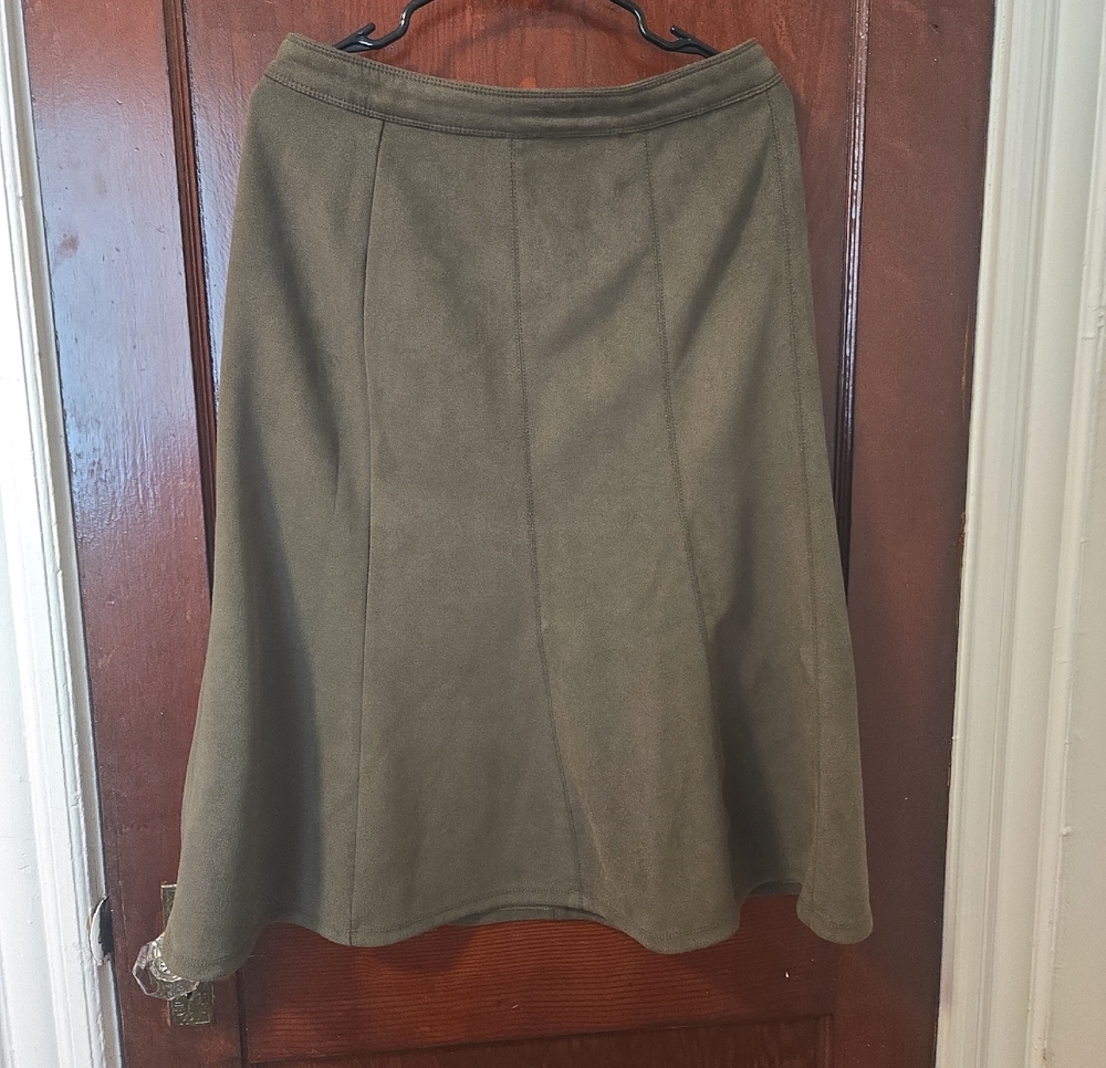 Elie Tahari Olive Green A-Line Skirt Faux Suede